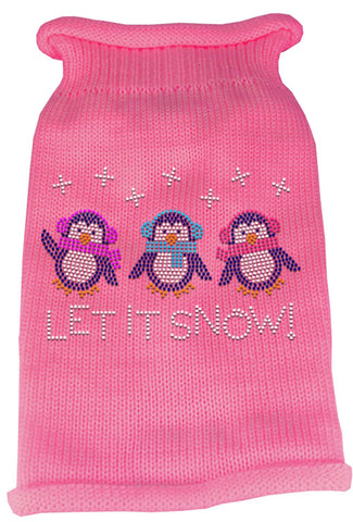 Let It Snow Penguins Rhinestone Knit Pet Sweater LG Pink