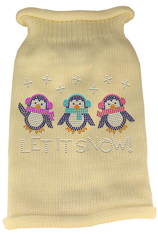 Let It Snow Penguins Rhinestone Knit Pet Sweater XXL Cream