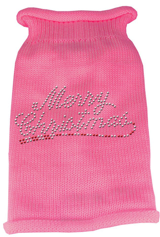 Merry Christmas Rhinestone Knit Pet Sweater XS Pink