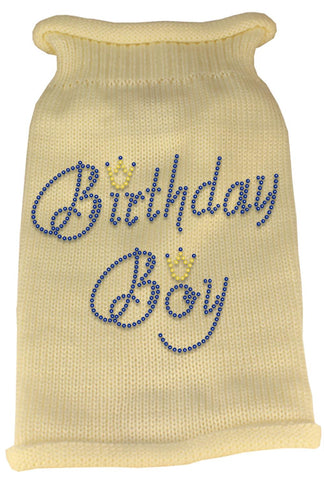 Birthday Boy Rhinestone Knit Pet Sweater LG Cream