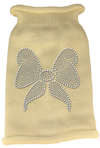 Bow Rhinestone Knit Pet Sweater SM Cream