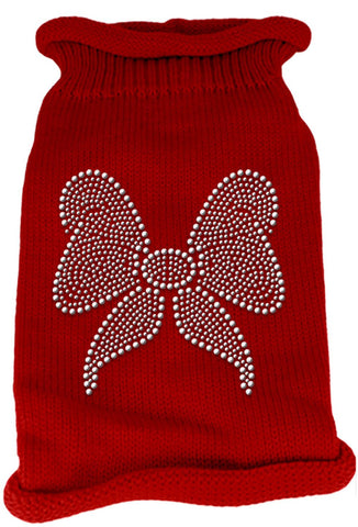 Bow Rhinestone Knit Pet Sweater SM Red