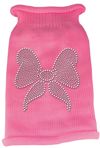 Bow Rhinestone Knit Pet Sweater XS Pink