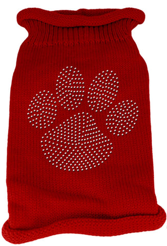 Clear Rhinestone Paw Knit Pet Sweater MD Red