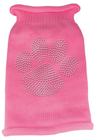 Clear Rhinestone Paw Knit Pet Sweater XS Pink