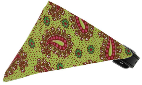 Lime Green Pretty Paisley Bandana Pet Collar Black Size 14