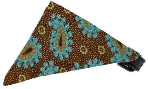 Brown and Blue Pretty Paisley Bandana Pet Collar Black Size 10