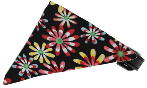 Black Crazy Daisies Bandana Pet Collar Black Size 20