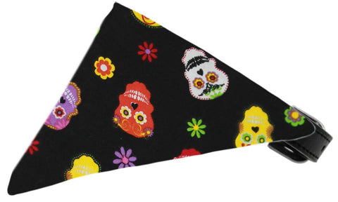 Dia de los Muertos Bandana Pet Collar Black Size 16