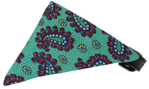 Aqua Pretty Paisley Bandana Pet Collar Black Size 12