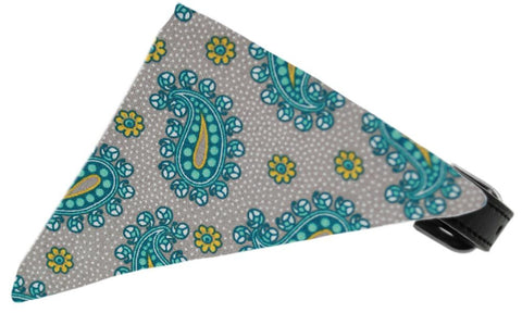 Grey Pretty Paisley Bandana Pet Collar Black Size 16