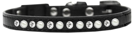 Pearl and Clear Jewel Breakaway Cat Collar Black Size 10