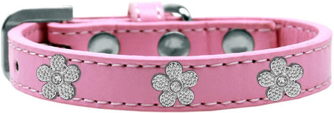 Silver Flower Widget Dog Collar Light Pink Size 14