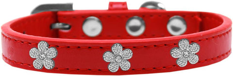 Silver Flower Widget Dog Collar Red Size 12