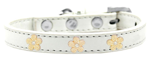 Gold Flower Widget Dog Collar White Size 16