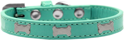 Silver Bone Widget Dog Collar Aqua Size 20