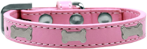 Silver Bone Widget Dog Collar Light Pink Size 10