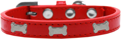 Silver Bone Widget Dog Collar Red Size 16