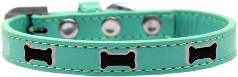 Black Bone Widget Dog Collar Aqua Size 10