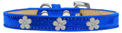 Silver Flower Widget Dog Collar Blue Ice Cream Size 18