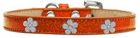 Silver Flower Widget Dog Collar Orange Ice Cream Size 10