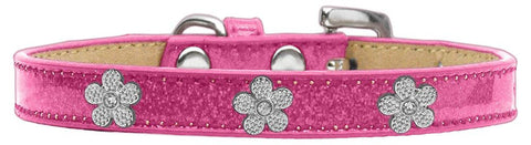 Silver Flower Widget Dog Collar Pink Ice Cream Size 16