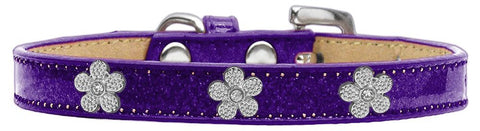 Silver Flower Widget Dog Collar Purple Ice Cream Size 20