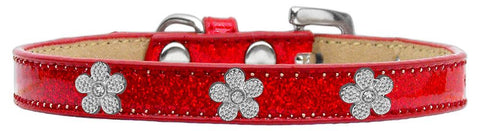 Silver Flower Widget Dog Collar Red Ice Cream Size 10