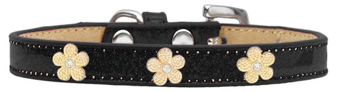 Gold Flower Widget Dog Collar Black Ice Cream Size 12