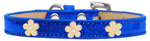 Gold Flower Widget Dog Collar Blue Ice Cream Size 20