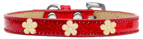 Gold Flower Widget Dog Collar Red Ice Cream Size 10