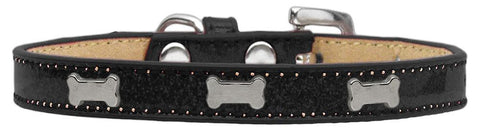 Silver Bone Widget Dog Collar Black Ice Cream Size 14