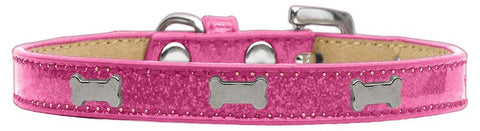 Silver Bone Widget Dog Collar Pink Ice Cream Size 10