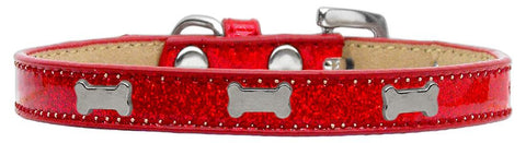 Silver Bone Widget Dog Collar Red Ice Cream Size 10