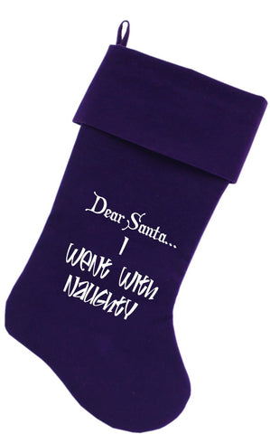 Went with Naughty Screen Print 18 inch Velvet Christmas Stocking Purple