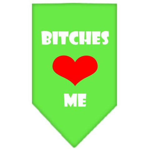 Bitches Love Me Screen Print Bandana Lime Green Small