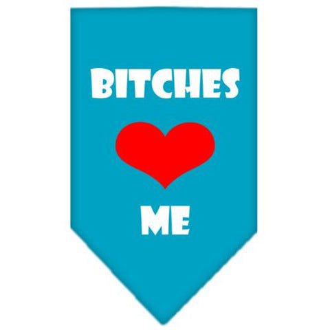 Bitches Love Me Screen Print Bandana Turquoise Small