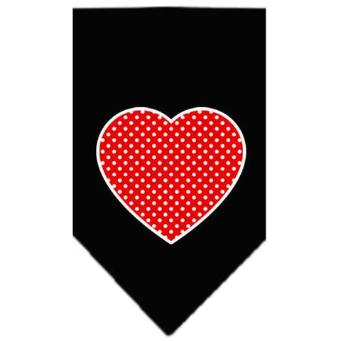 Red Swiss Dot Heart Screen Print Bandana Black Small
