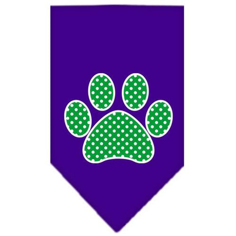 Green Swiss Dot Paw Screen Print Bandana Purple Large