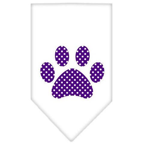 Purple Swiss Dot Paw Screen Print Bandana White Large