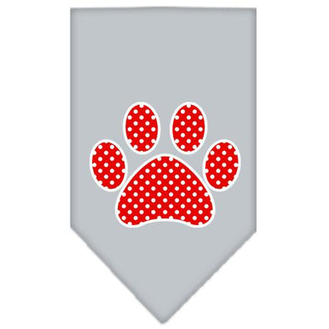 Red Swiss Dot Paw Screen Print Bandana Grey Large