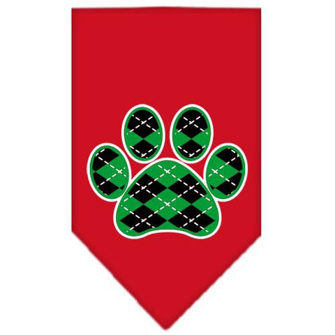 Argyle Paw Green Screen Print Bandana Red Small