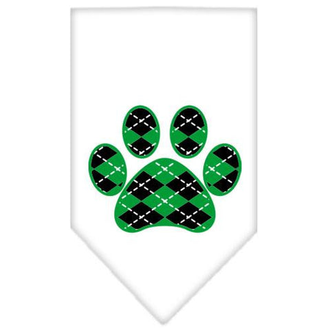 Argyle Paw Green Screen Print Bandana White Small