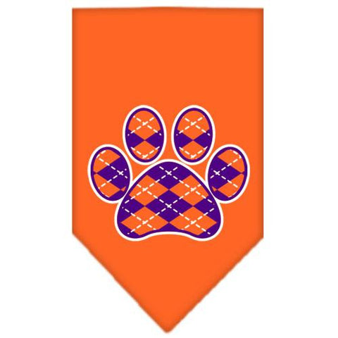 Argyle Paw Purple Screen Print Bandana Orange Small