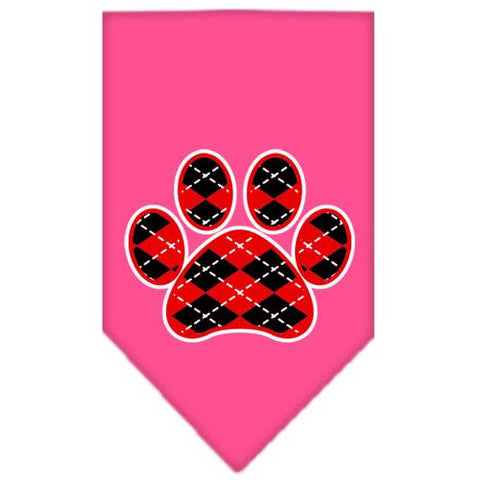 Argyle Paw Red Screen Print Bandana Bright Pink Large