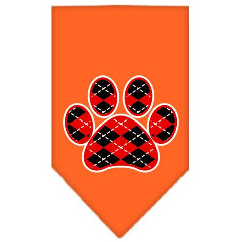 Argyle Paw Red Screen Print Bandana Orange Large