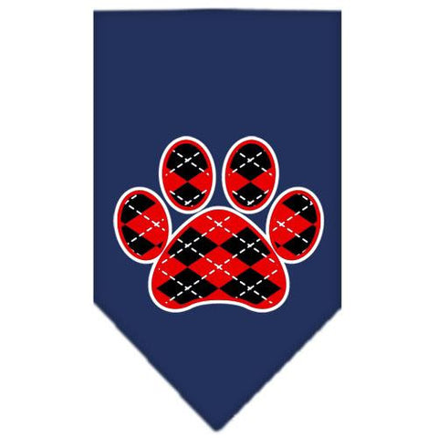 Argyle Paw Red Screen Print Bandana Navy Blue Small