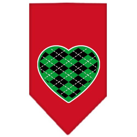 Argyle Heart Green Screen Print Bandana Red Small