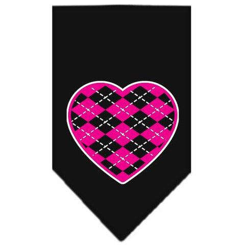 Argyle Heart Pink Screen Print Bandana Black Large