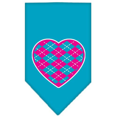 Argyle Heart Pink Screen Print Bandana Turquoise Large